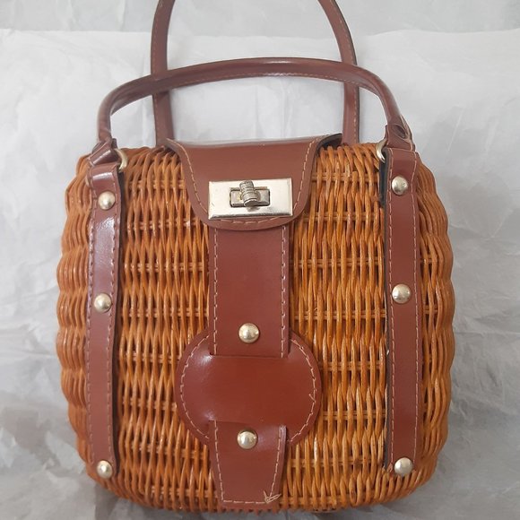 Handbags - Vintage handwoven  WICKER WOOD classic purse
